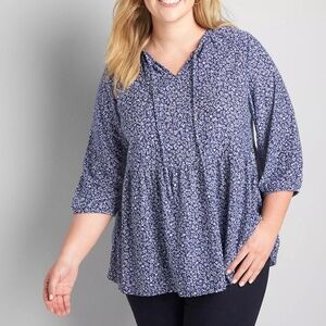 Lane Bryant Blue Floral Babydoll Top Size 14/16